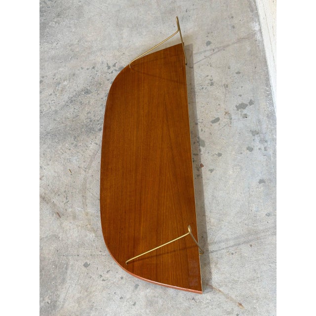 Wood Vintage Danish Teak Wall Shelf With Brass Brackets Mid Century Floating Shelf For Sale - Image 7 of 7