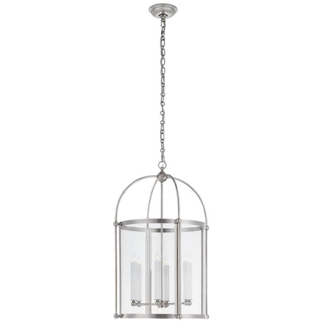 Riverside Medium Round Lantern in Polished Nickel with Clear Glass Designer: Chapman & Myers Canopy: 5.5" Round Mounting:...