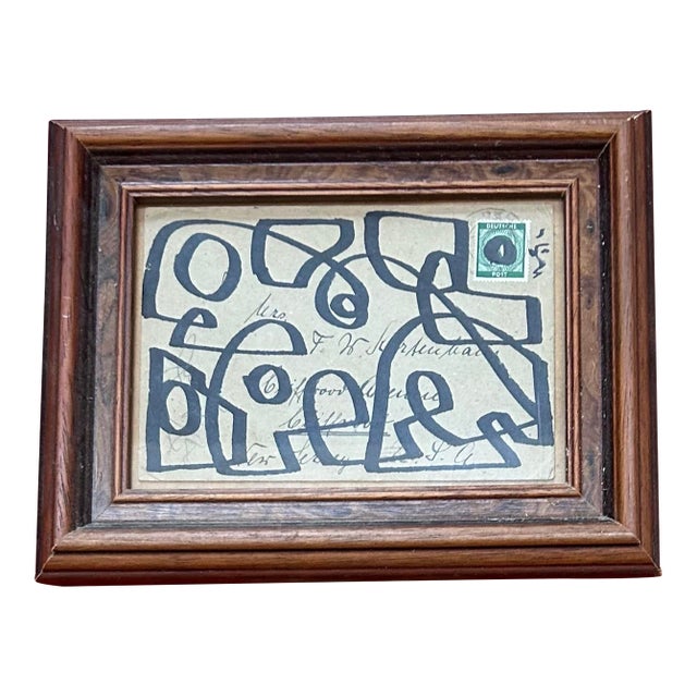 Contemporary Original Wayne Cunningham Abstract Marker Drawing on Vintage German Envelope For Sale