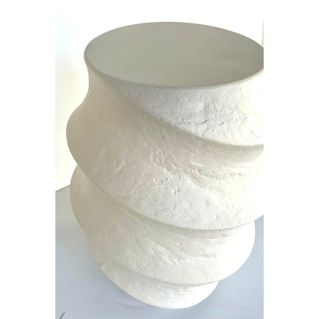 Stylish Brutalist Inspired Modern White Winded Accent Table, fiber clay, showroom floor sample