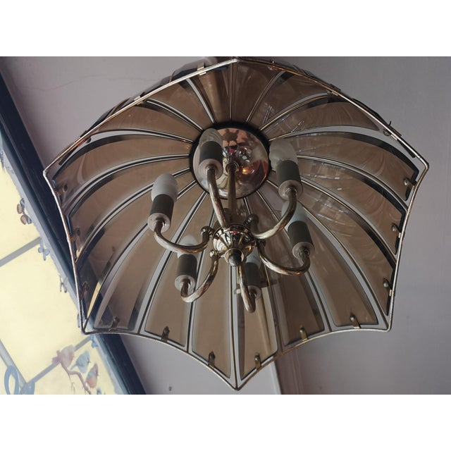 Smoked Amber Beveled Glass Umbrella Shape Light Fixture For Sale - Image 6 of 17