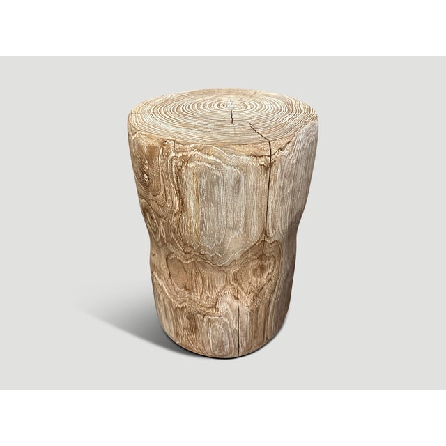 Beige Andrianna Shamaris Hand Carved Teak Wood Side Table or Stool For Sale - Image 8 of 18