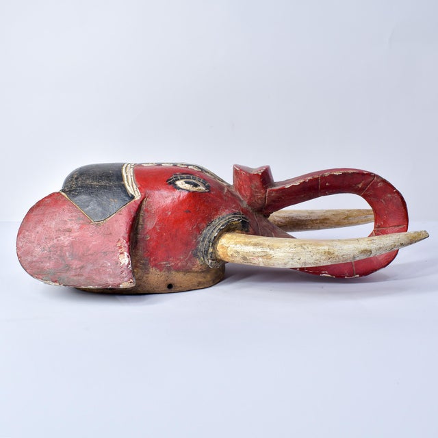 Mid 20th Century African Antique Red Elephant Mask Cote d'Ivoire For Sale - Image 5 of 17