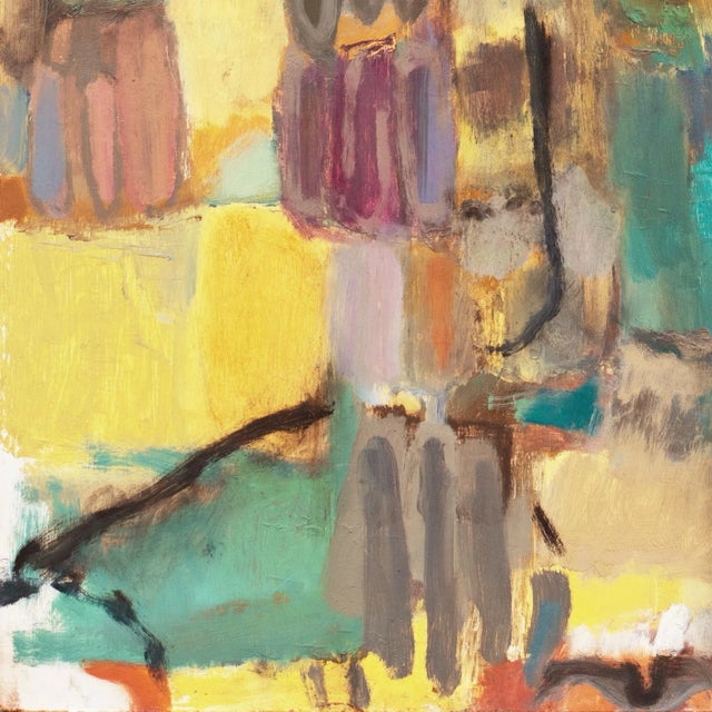 Mid-Century Modern Lady in Yellow and Blue' by Dora Masters, American Post Impressionist Woman Artist For Sale - Image 3 of 7