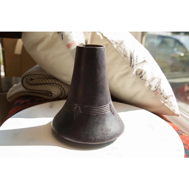 Purple Vintage African Indigo Dyed Wooden Vase For Sale - Image 8 of 9