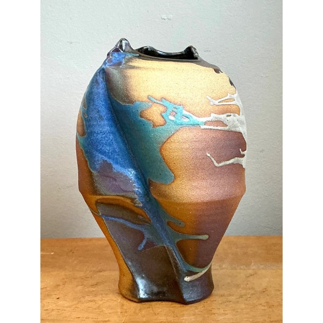 Chocolate Vintage Abstract Drip Glaze Ceramic Vase For Sale - Image 8 of 12