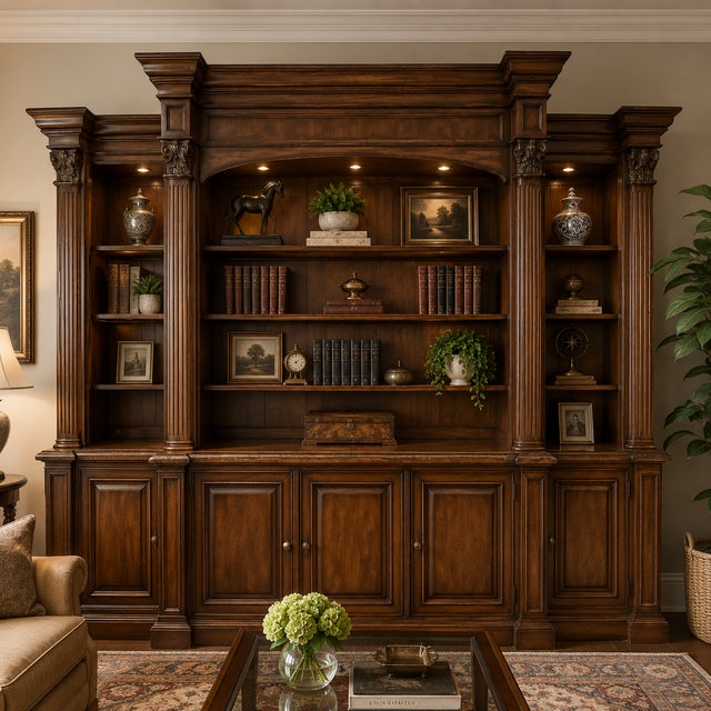 Stunning Sligh-Lowry 3-piece entertainment center featuring an electric TV lift system, designed to accommodate up to a...