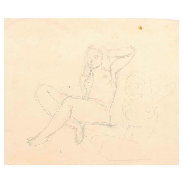 Jeanne Daour, Nude, Pencil on Paper, 20th Century For Sale