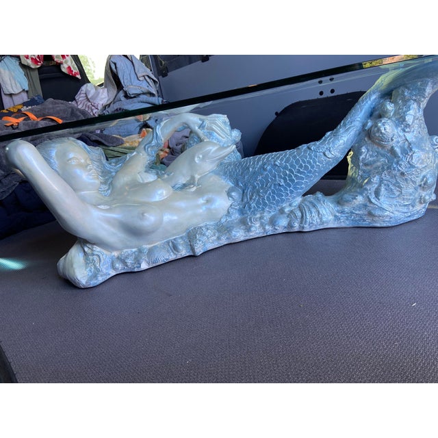 Vintage Mid Century Modern Sculptural Nude Mermaid Coffee Table and Dolphin For Sale - Image 17 of 18