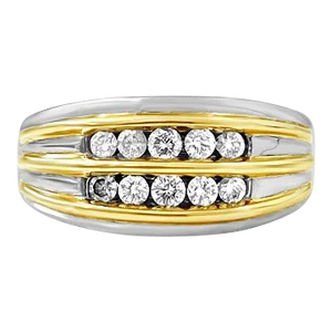 14k White and Yellow Gold Striped Mens Diamond Cluster Ring Size 9.75