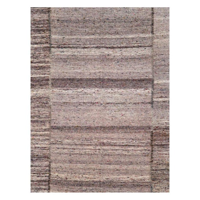 A vintage Turkish flat-weave Kilim rustic accent rug handmade during the mid-20th century in shades of purple and pewter...