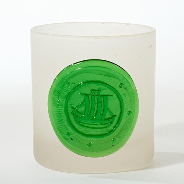 White Mid 20th Century Highball Glasses With Green Glass Embellishment - Set of 6 For Sale - Image 8 of 9