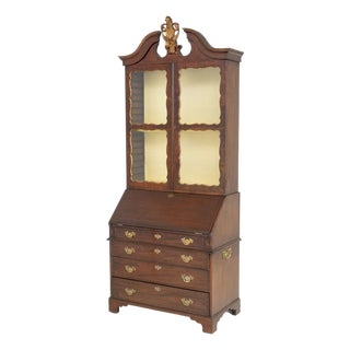 George II Style Parcel Gilt Walnut Bureau Bookcase, 19th Century For Sale