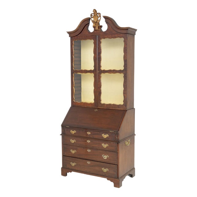 George II Style Parcel Gilt Walnut Bureau Bookcase, 19th Century For Sale