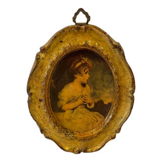 Vintage Italian Gilt Wood Frame With Vintage Print For Sale