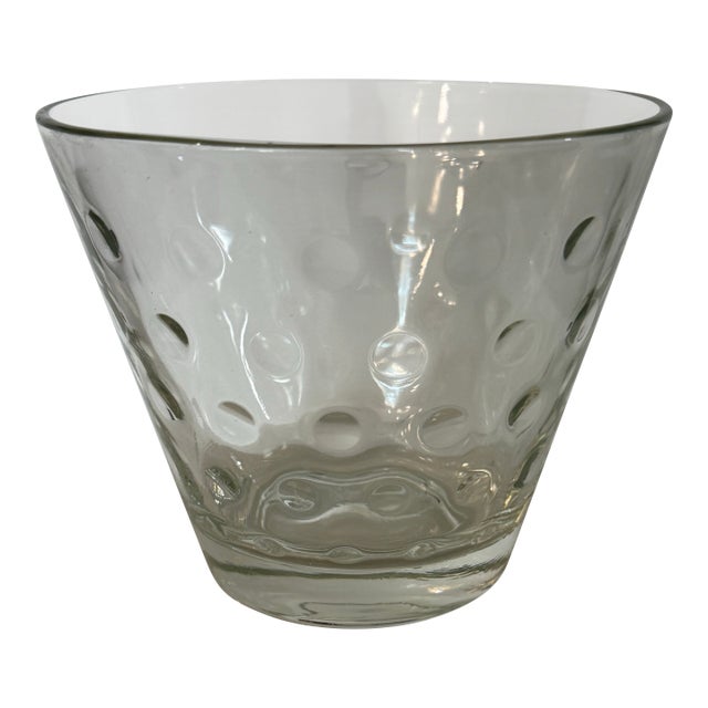 Mid 20th Century Hand-Blown Clear Art Glass Optic Bubble Bowl / Ice Bucket Style Cooler 5”t X 6”d For Sale