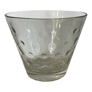 Mid 20th Century Hand-Blown Clear Art Glass Optic Bubble Bowl / Ice Bucket Style Cooler 5”t X 6”d