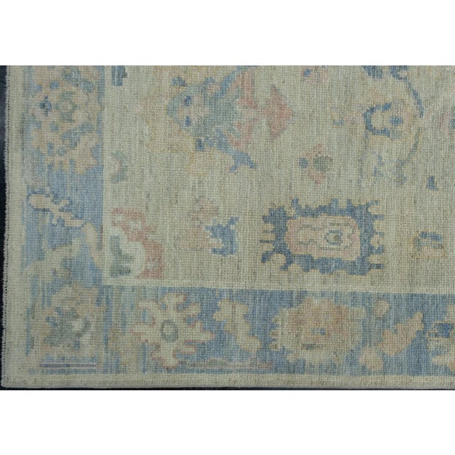 Blue & Cream Turkish Oushak Rug 3'11" x 6'2" For Sale - Image 4 of 9