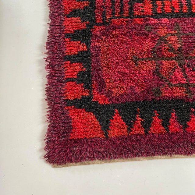 1960s Scandinavian Abstract High Pile Rya Rug, Sweden 1960s For Sale - Image 5 of 18