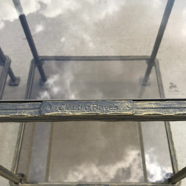 Italian Italian Claudio Rayes Bronzed Iron Two Tiered Tables - a Pair For Sale - Image 3 of 10