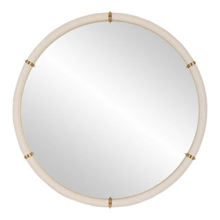 Faux Shagreen/Gold Round Mirror For Sale