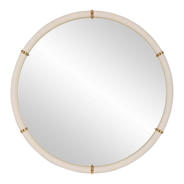 Faux Shagreen/Gold Round Mirror For Sale