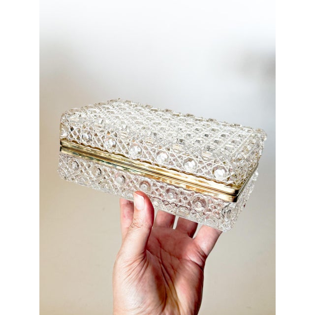 Vintage Crystal Glass Casket Box With Brass Trim For Sale - Image 10 of 10