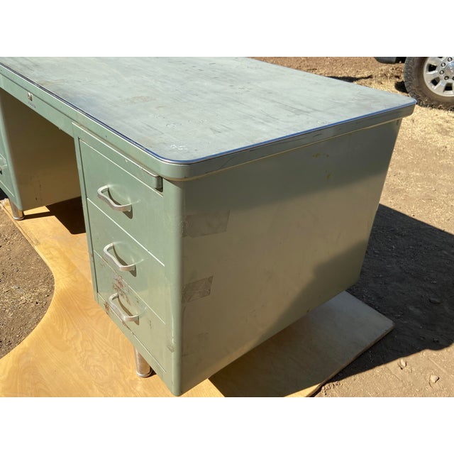 1970s Steelcase Vintage Mid Century Modern Tanker Desk With Patina