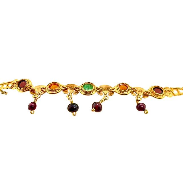 Vintage 22k Gold Multi Gemstone Bracelet For Sale - Image 4 of 5