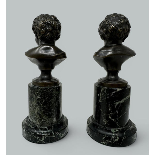 Mid 19th Century Antique Pair French Bronze Marble Busts Grand Tour attribJean Antoine Houdon 19c For Sale - Image 5 of 9