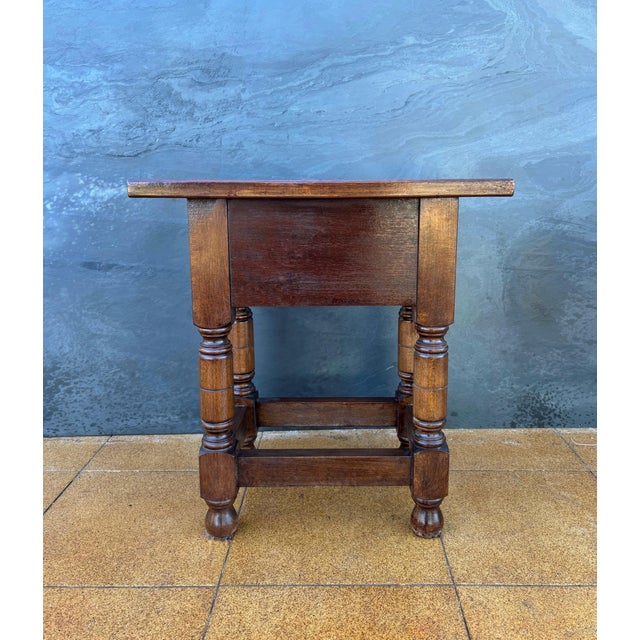 Brown Spanish Oak Side Table with Drawer, Early 20th Century For Sale - Image 8 of 11