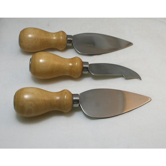 1990s Vintage Professional 3 Pc Large Cheese Knife Set Boni Italy Stainless Steel & Beechwood For Sale - Image 5 of 6