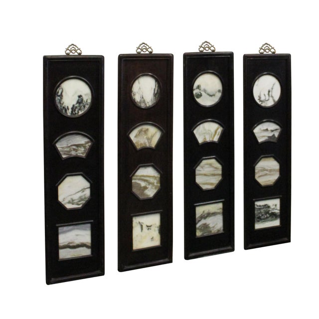 1980s Chinese Rosewood Dream Stone Scenery Wall Panel Set 4 Pieces For Sale - Image 5 of 9