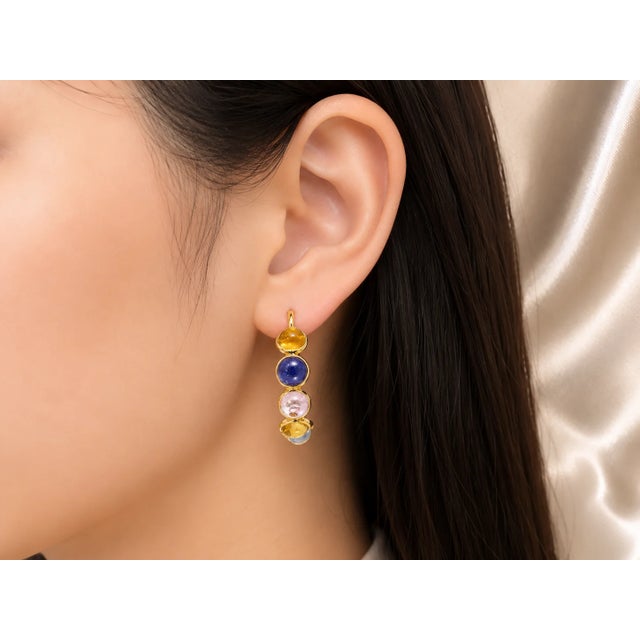 Material: 18K Yellow Gold - elegant and durable Stones (All Natural): 3 Cabochon Citrines per earring 2 Cabochon Topaz per...