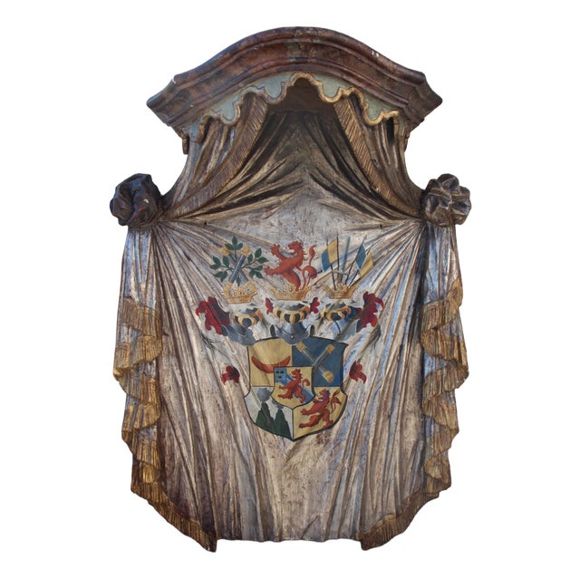 Large Heraldic Mantle in Carved and Painted Wood, 1890s For Sale