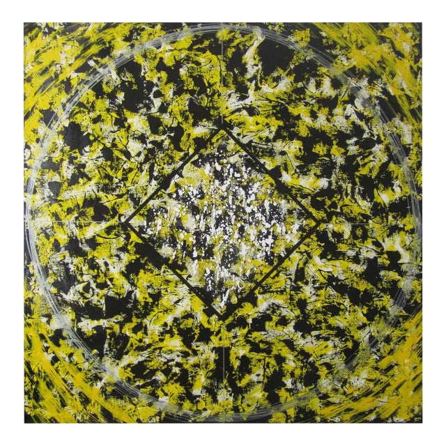 Gerald Campbell Mandala Painting in Yellow For Sale