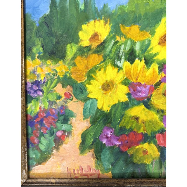 Yellow Original Signed Framed Acrylic Painting on Canvas Depicting a Flower Garden For Sale - Image 8 of 12