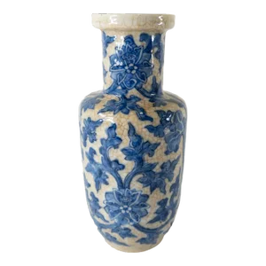 17th Century Chinese Kangxi Period Blue and White Crackled Rouleau Vase, Restored