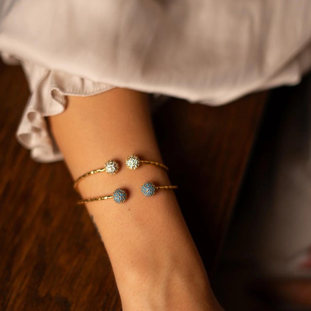 Turquoise Grace Adjustable Gold Cuff Bracelet For Sale - Image 4 of 8