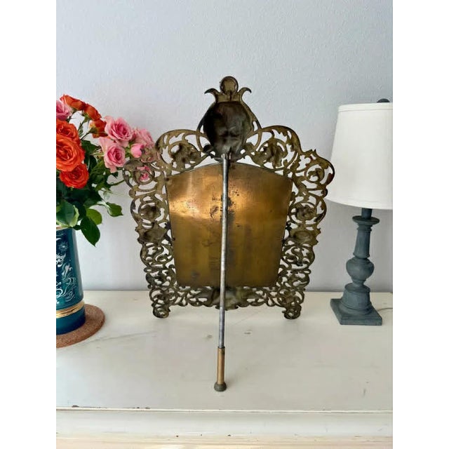 Bronze Antique Gilded Cast Iron Cherub and Lion Heads, Victorian French Style Ornate Vanity Table Mirror From Late 19th Century For Sale - Image 8 of 12