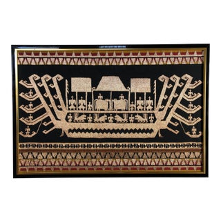 Large Vintage Framed Ethnic Textile Art Wall For Sale