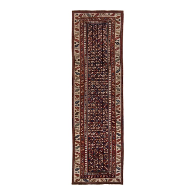Antique Persian Kurdish Handmade Allover Geometric Wool Runner For Sale