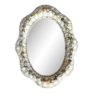 Vintage Boho Shell Encrusted Mirror For Sale