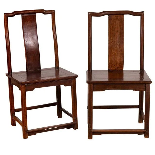 Chinese Elm Dark Patina Scholar's Ceremonial Chairs - a Pair For Sale - Image 13 of 13