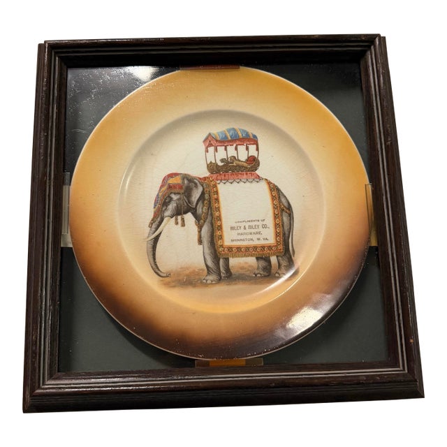 Rare 1911 Antique Taylor Smith Taylor Circus Elephant Dinner Plate in Frame For Sale