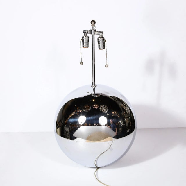 Mid-Century "Ball" Table Lamp in Chrome in the Style of Karl Springer For Sale - Image 4 of 11