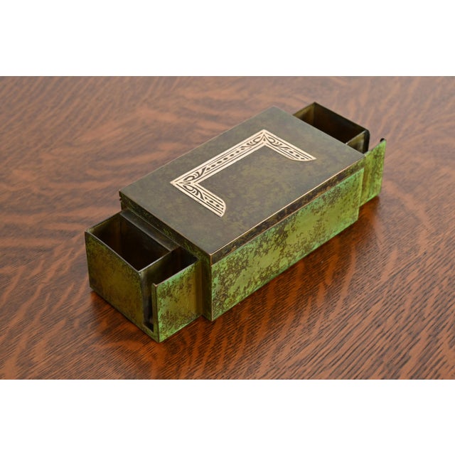 Heintz Art Metal Shop Heintz Arts & Crafts Sterling Silver on Bronze Cigar Box or Humidor For Sale - Image 4 of 12