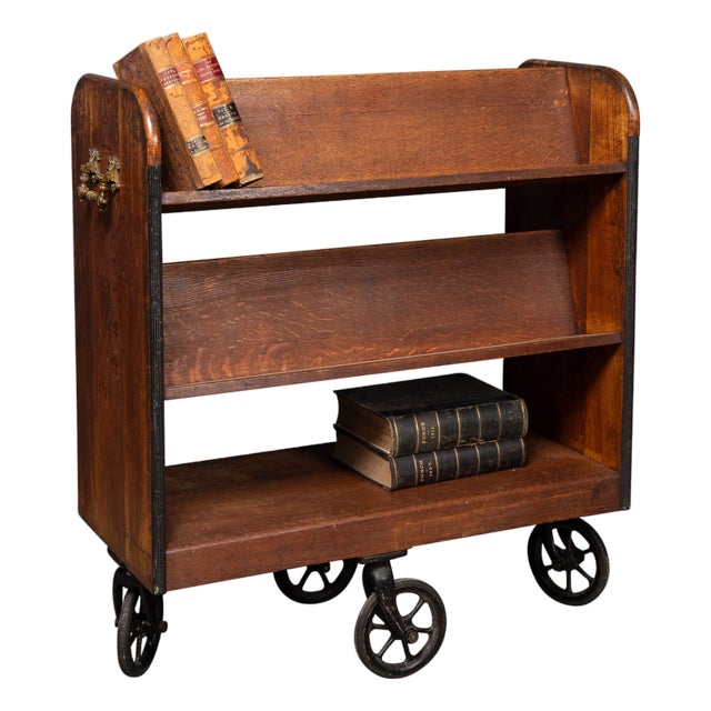 Antique Edwardian Oak Library Trolley, 1900s For Sale