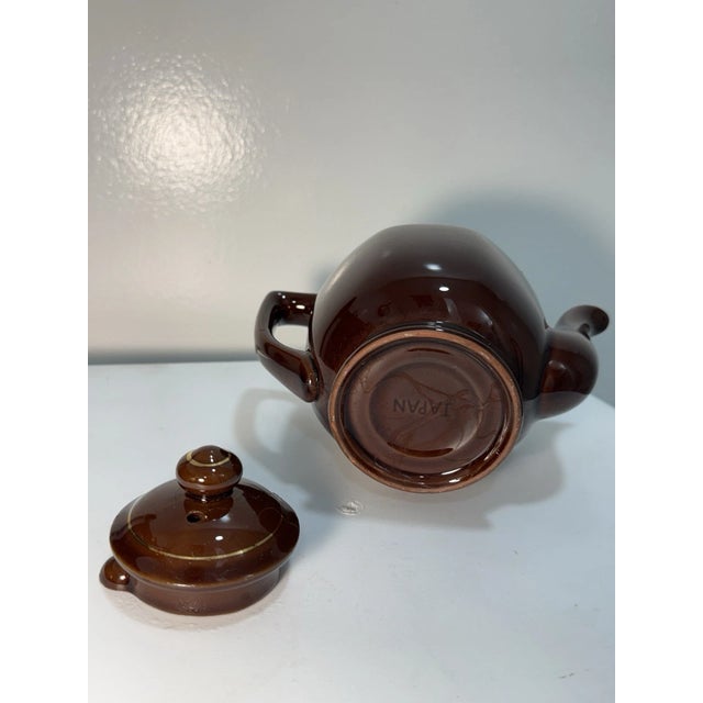 Vintage 1960s Brown Ceramic Teapot Gold Floral Design Lidded Mid Century Tea Pot For Sale - Image 9 of 15