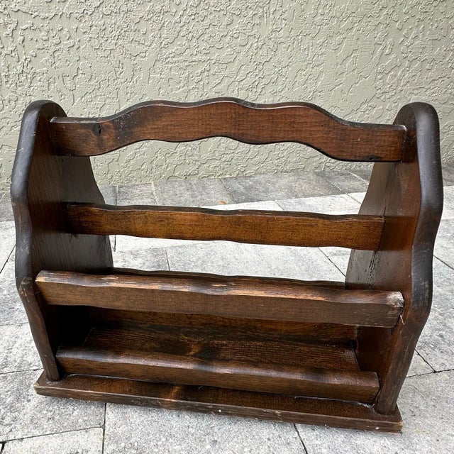 Vintage 1970s Rustic/Primitive Pine Wood Magazine Rack/Vinyl Record Holder For Sale - Image 9 of 9